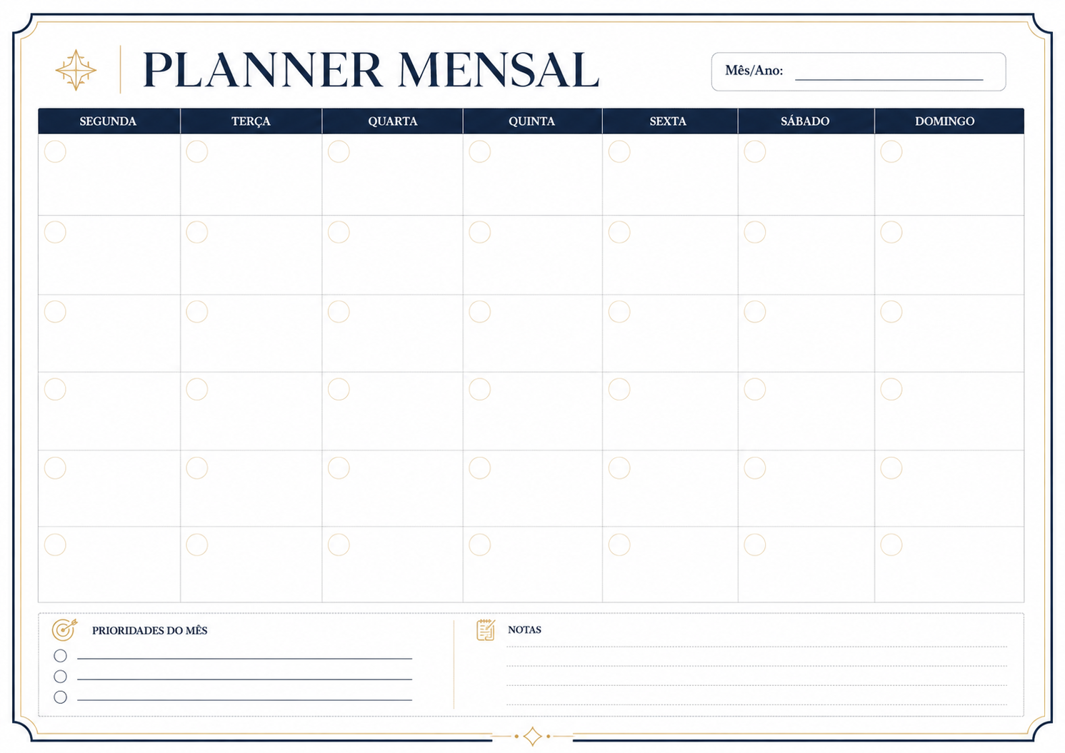 Planner mensal elegante e minimalista A4