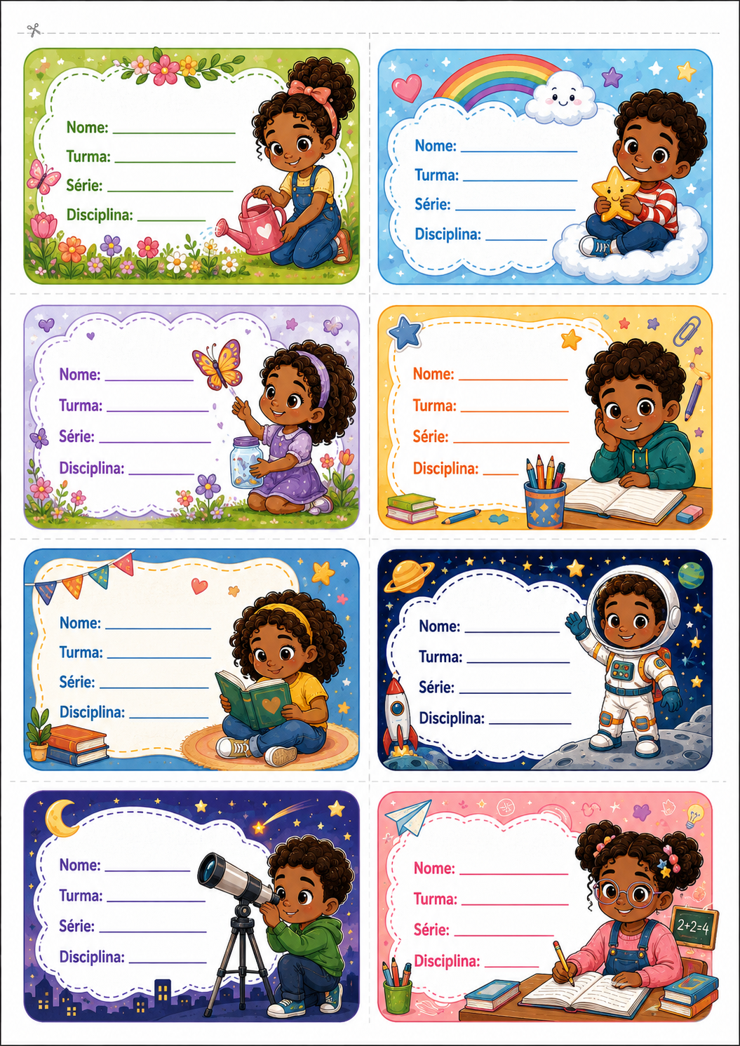 Etiquetas escolares divertido para caderno