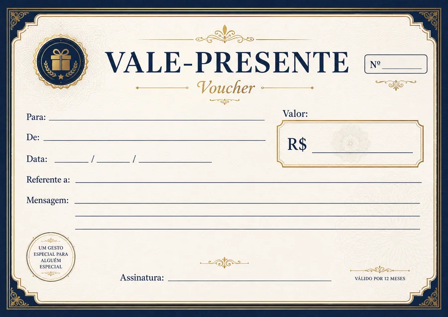 Vale-presente premium para imprimir em folha A4