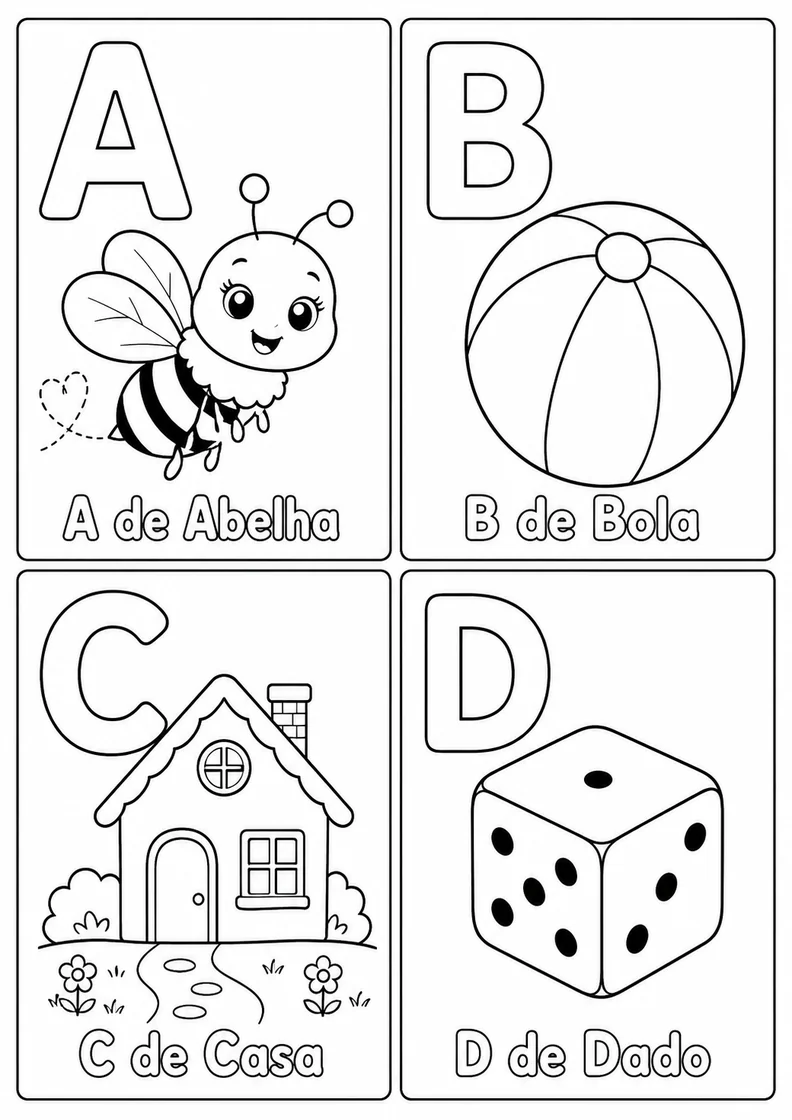 Desenhos do alfabeto A B C D para colorir em folha A4