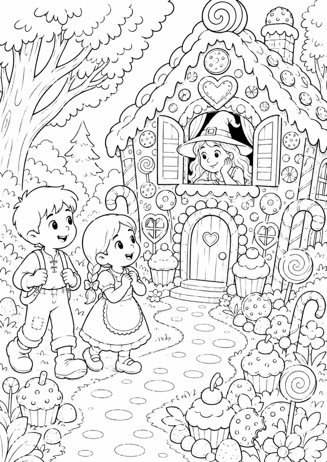Desenho Para Colorir Crianças Casa De Doces Para Imprimir A4 para imprimir