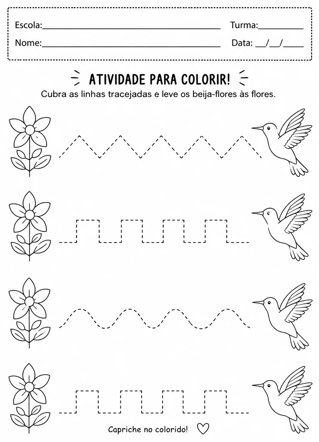 Desenhos E Atividade Educacional Para Colorir Beija Flor para imprimir