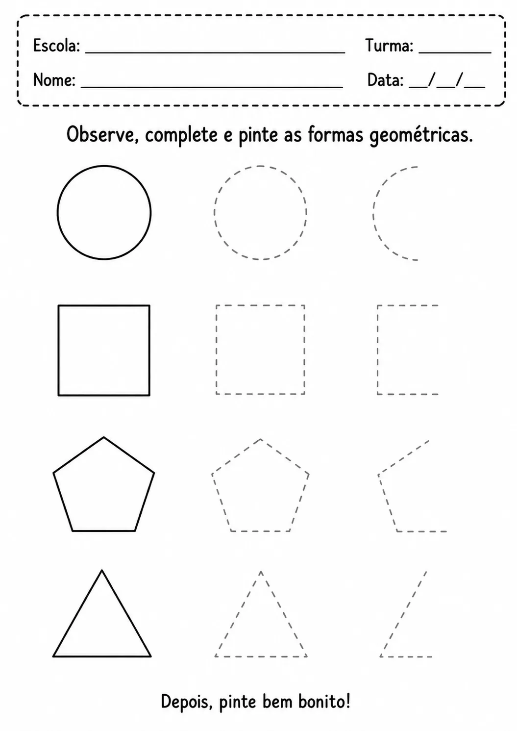Desenhos E Atividades Educacional Complete Os Pontos Das Formas para imprimir
