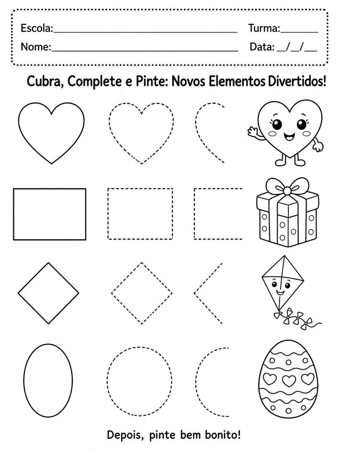 Desenhos E Atividades Educacional Complete Os Pontos Das Formas Geo para imprimir