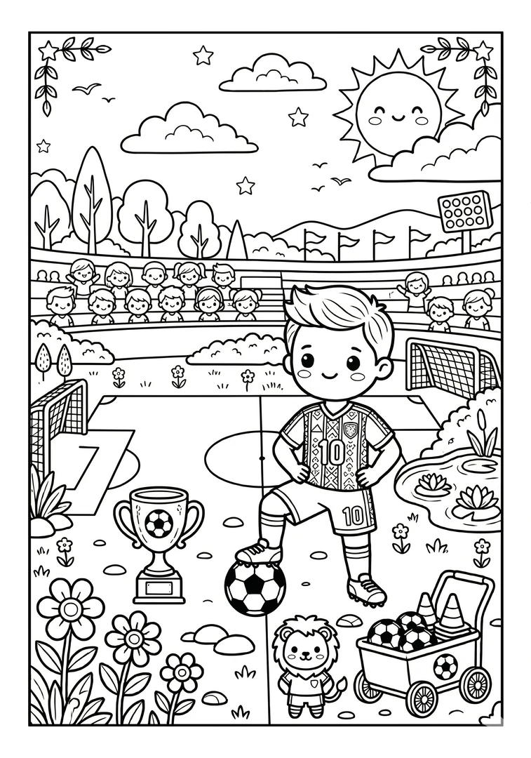 Desenho de futebol para colorir com menino jogador