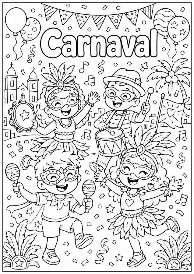 Desenho de Carnaval infantil para colorir