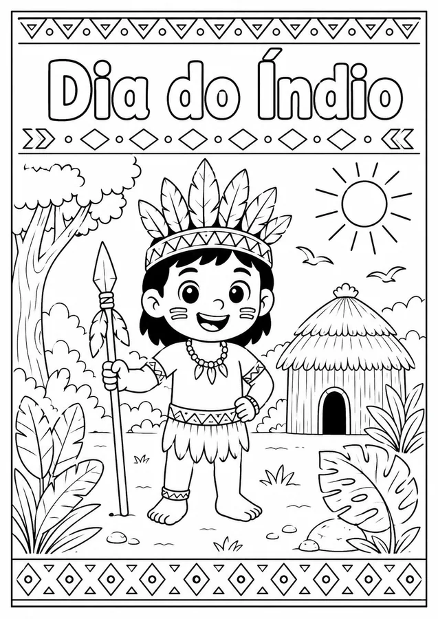 Desenho Dia do Índio para colorir em folha A4