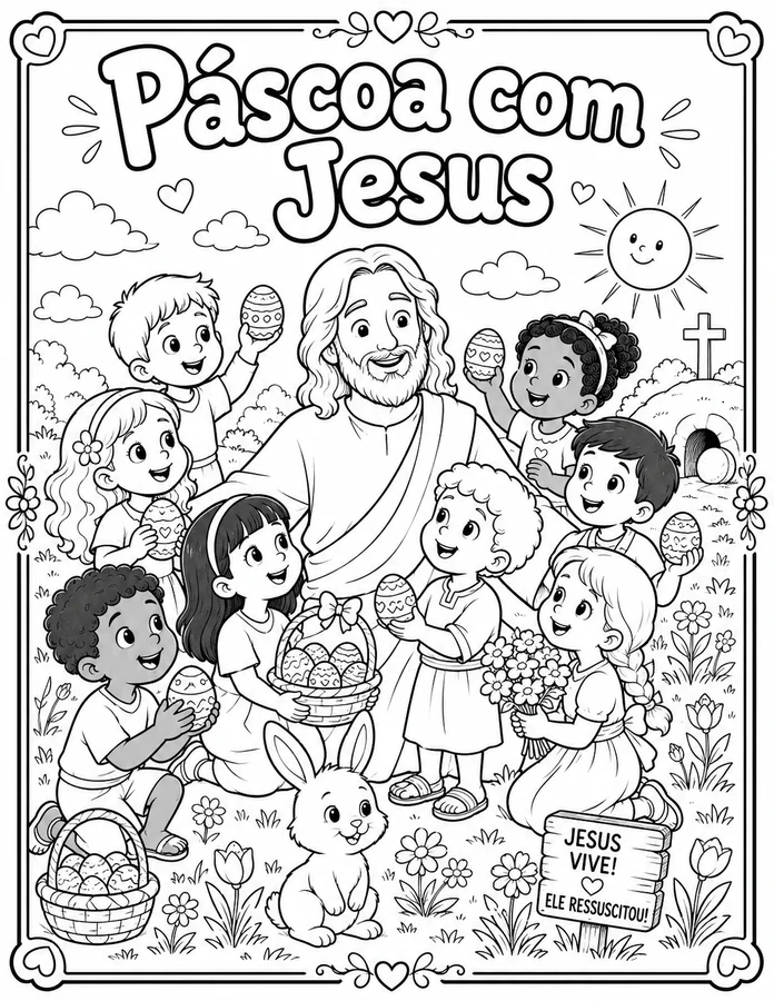 Desenho Páscoa com Jesus para colorir em folha A4