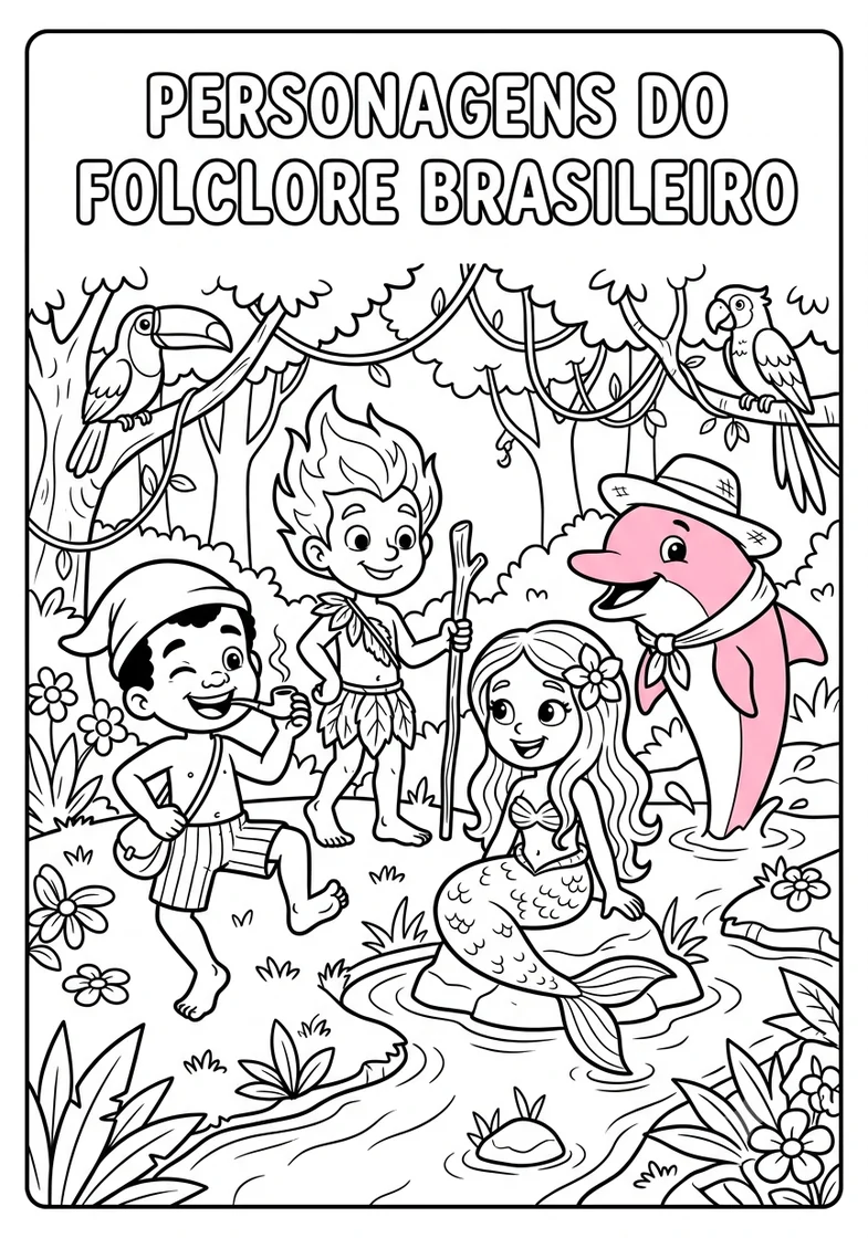 Desenho Personagens do Folclore Brasileiro para colorir