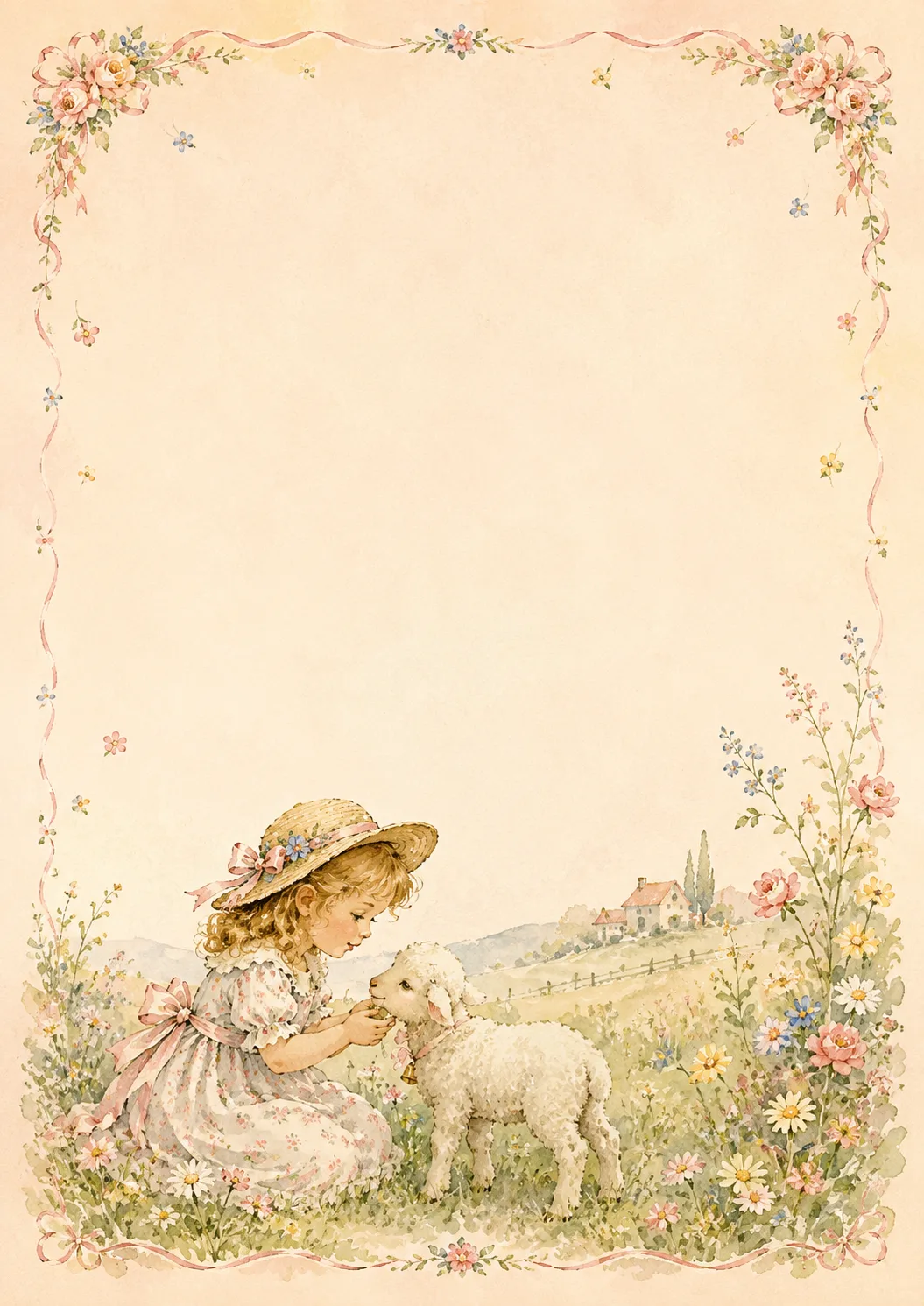Desenho Papel De Carta Garotinha Com Vestido Vintage para imprimir