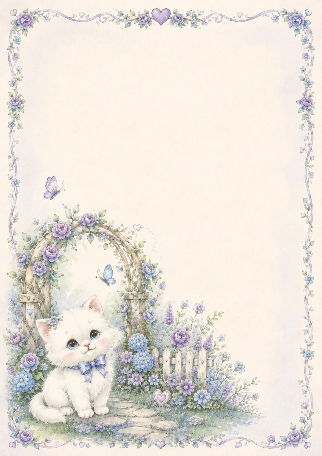 Desenho Papel De Carta Gatinha Estilo Azul para imprimir