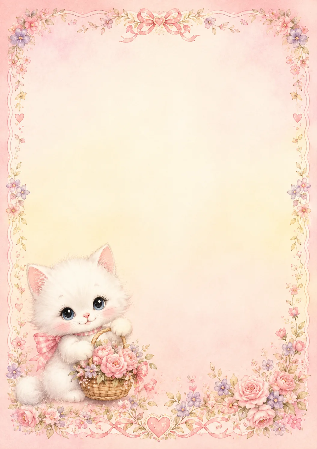 Desenho Papel De Carta Rosa Com Gatinha Branca para imprimir
