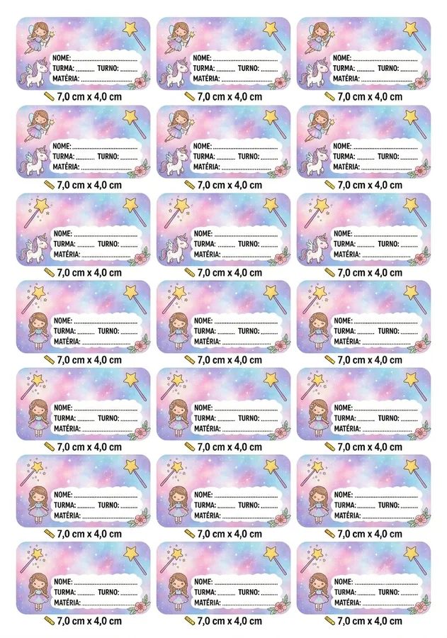 Etiquetas escolares unicornio arco-iris para imprimir