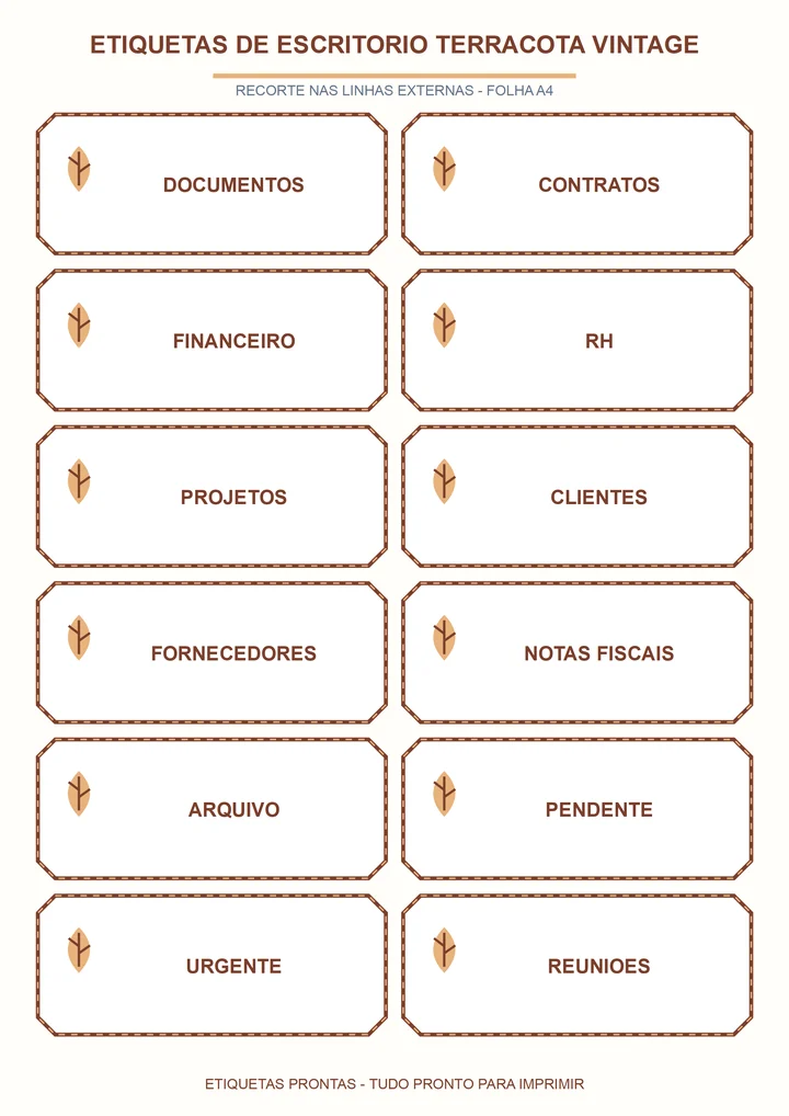 Folha A4 com etiquetas de escritório terracota vintage