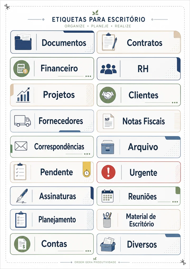 Folha A4 com etiquetas para escritório, documentos e organização