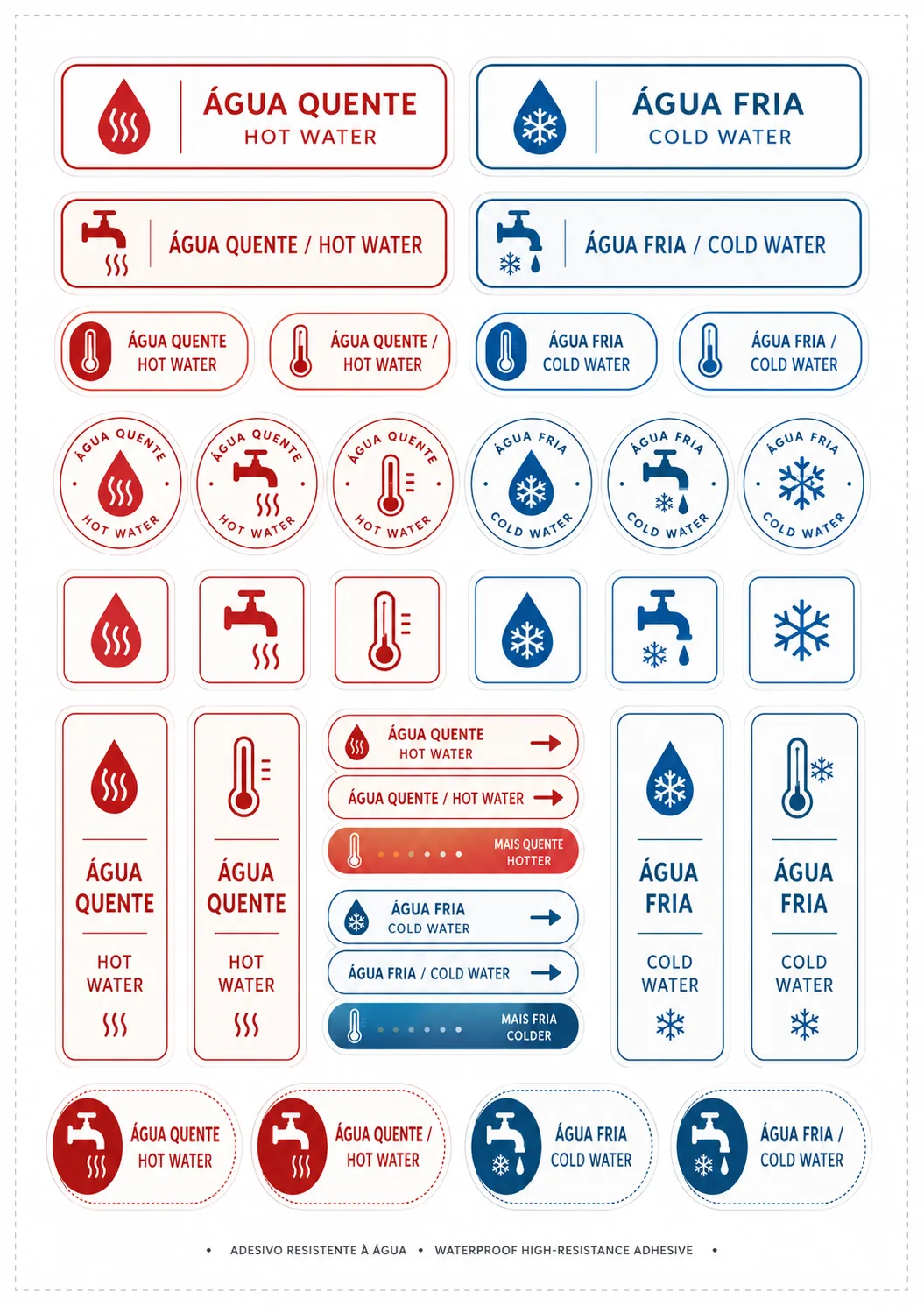 Etiqueta Com Descrição De Agua Quente E Fria Para Vinil Plastico para imprimir