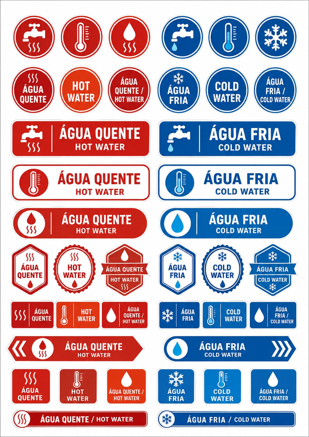 Etiqueta Com Informações Agua Quente E Fria Varios Desenhos E Estilos para imprimir