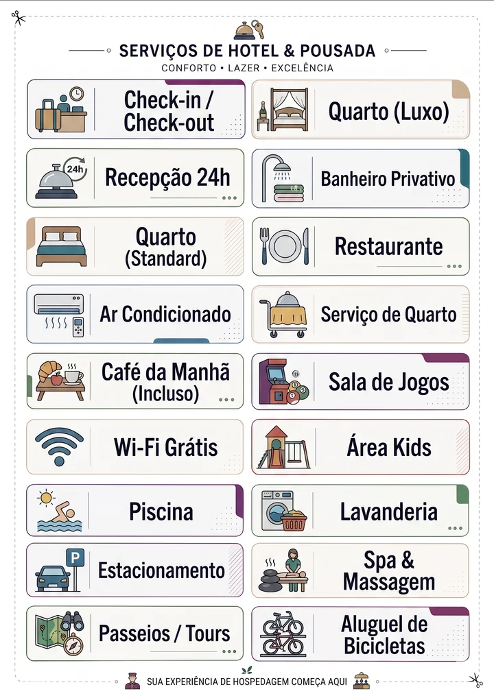 Folha A4 com etiquetas para hotel e pousada