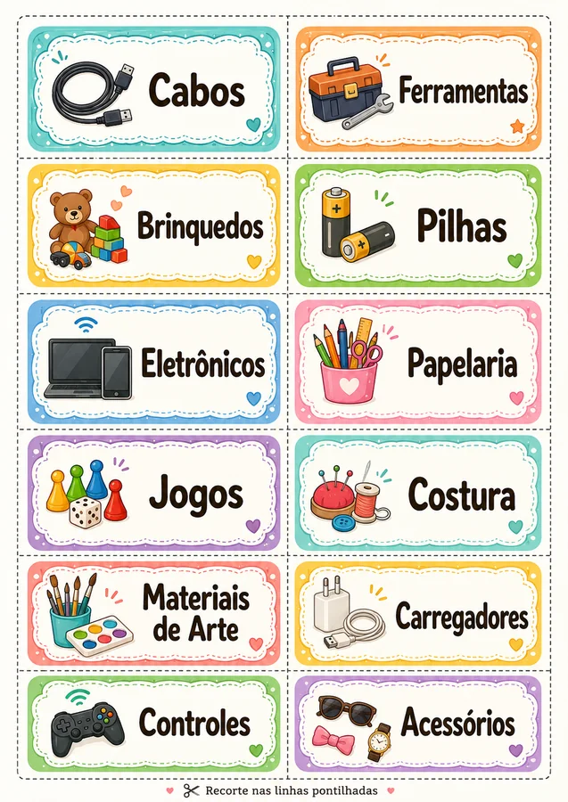 Etiquetas de organizacao para acessorios em folha A4