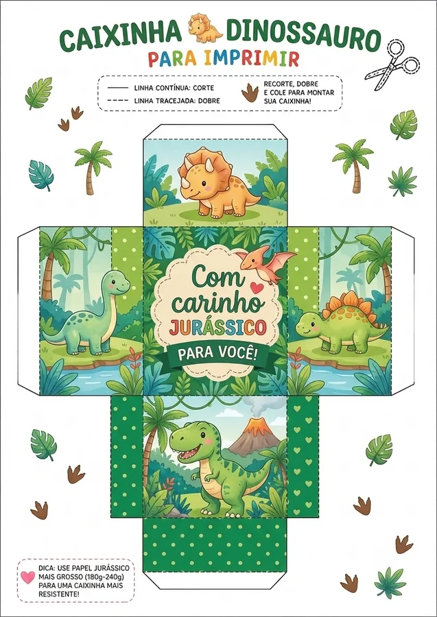 Caixinha dinossauro para imprimir em PDF