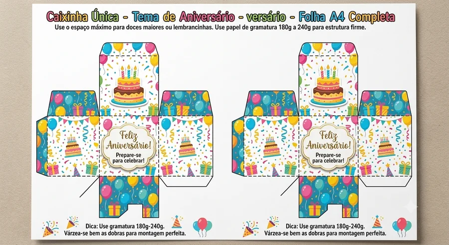 Caixinhas de aniversario coloridas para imprimir