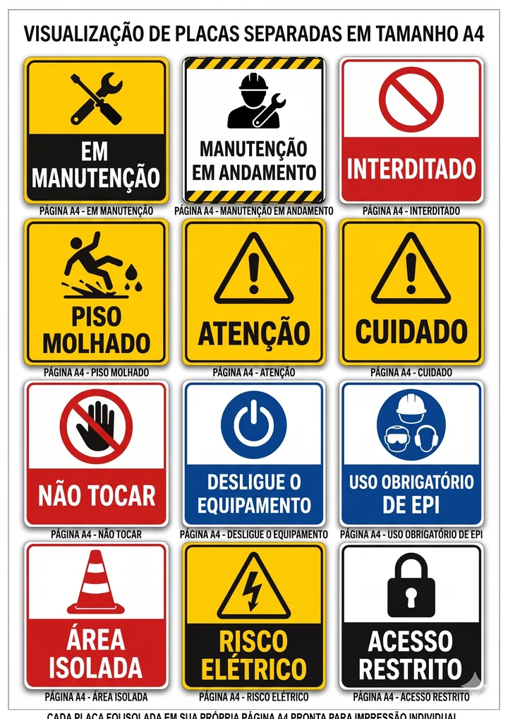Coleção visual com doze placas de segurança