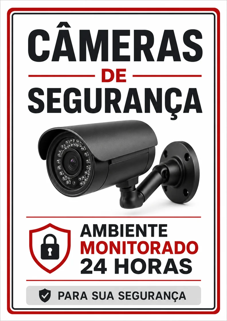 Placa Câmeras de segurança ambiente monitorado 24 horas