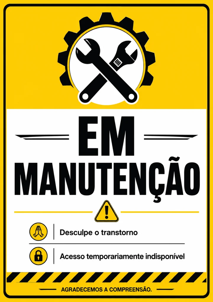 Placa Em Manutenção amarela e preta para imprimir