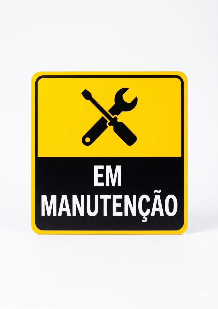 Placa Em Manutenção amarela e preta em estilo realista