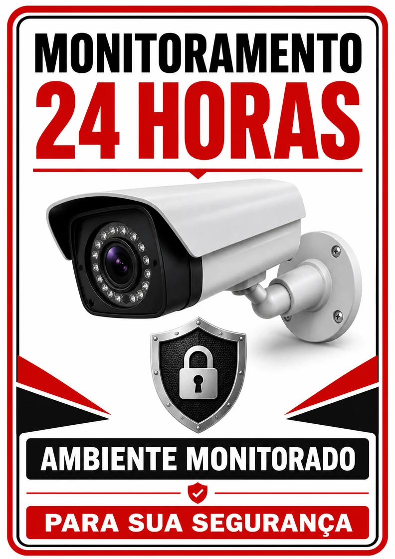 Placa Monitoramento 24 horas ambiente monitorado para imprimir