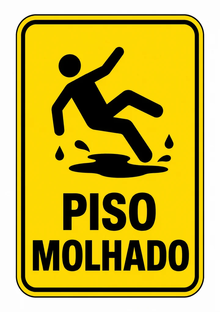 Placa Piso Molhado amarela para imprimir em A4