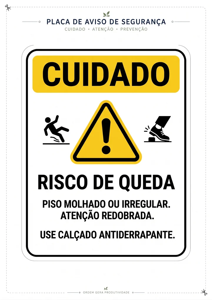 Placa Cuidado Risco de Queda para imprimir