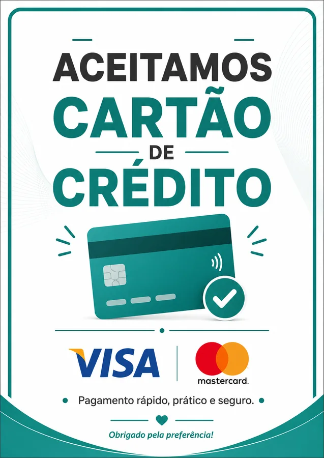 Placa Aceitamos Cartão de Crédito para imprimir