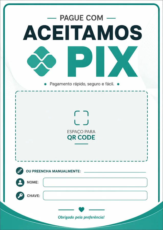 Placa Aceitamos Pix com QR Code para imprimir