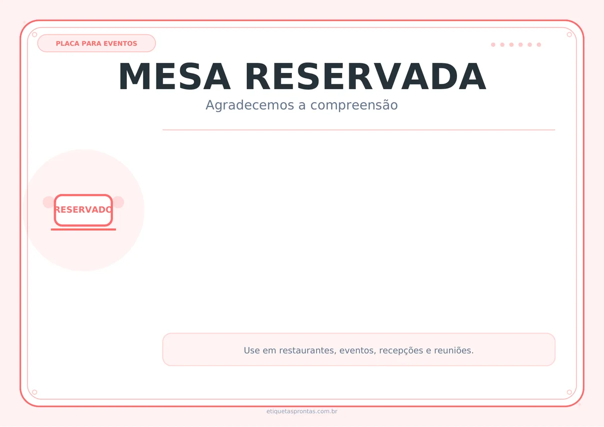 Placa Mesa Reservada para imprimir