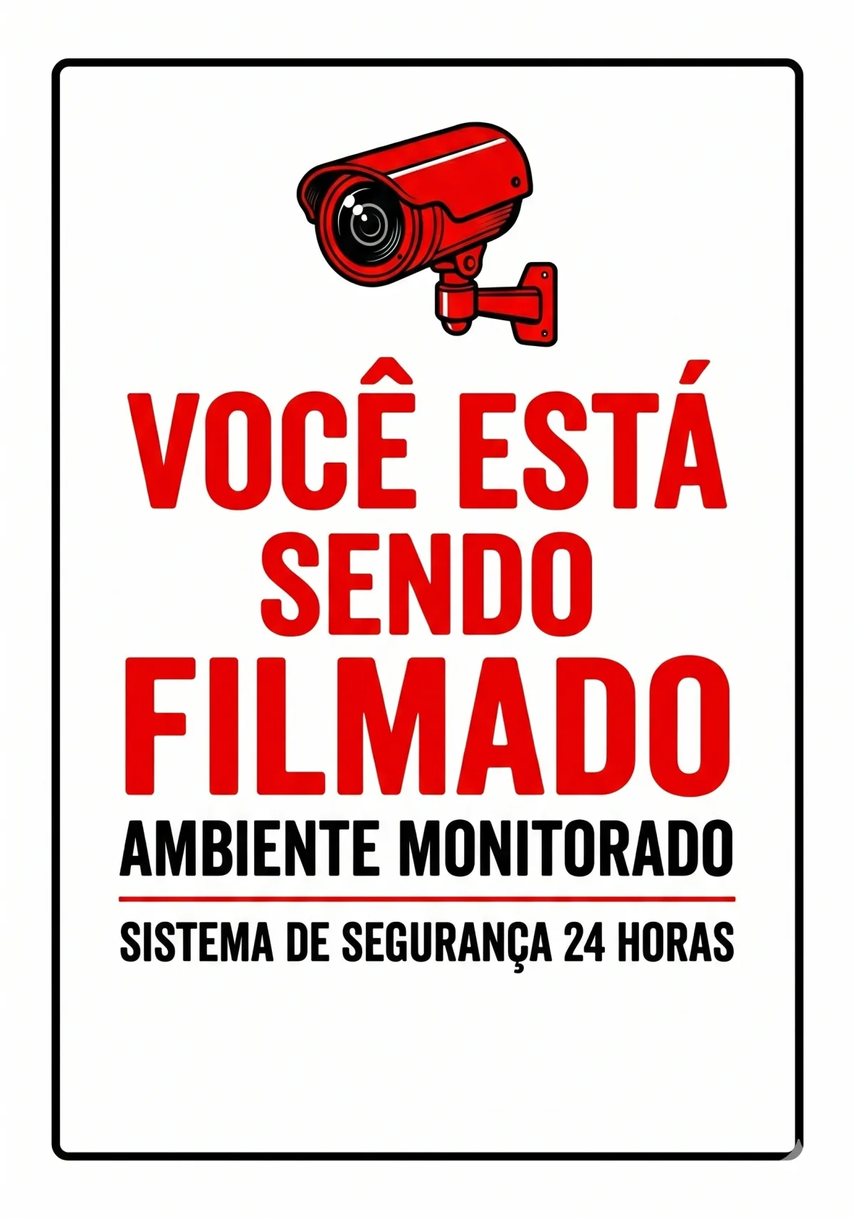 Placa Segurança Você Está Sendo Filmado Red para imprimir