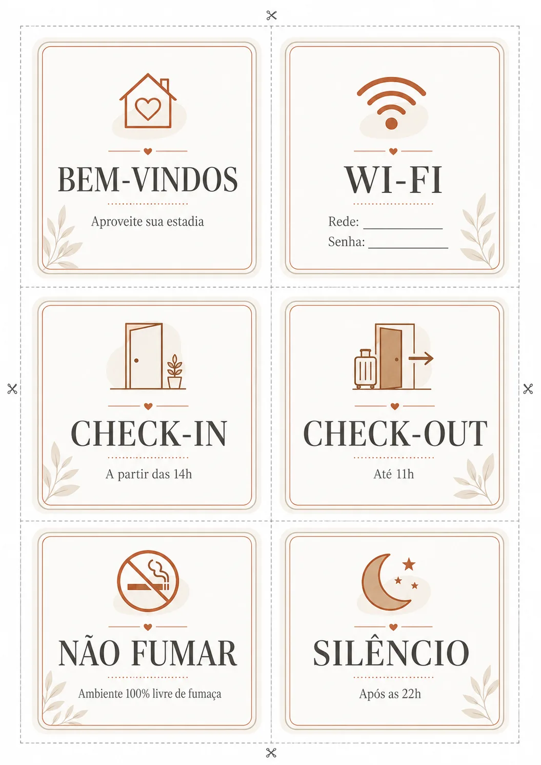 Placa De Aibnb Checkin Chekout Bem Vindo Wifi Nao Fumar E Silencio para imprimir
