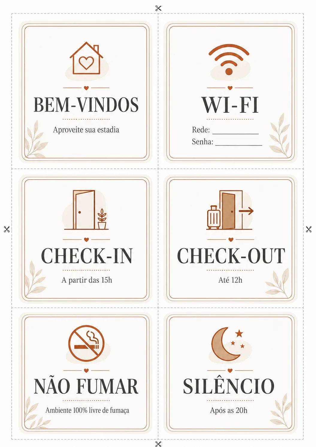 Placa De Aibnb Checkin Chekout Bem Vindo Wifi Nao Fumar E Silencio2 para imprimir