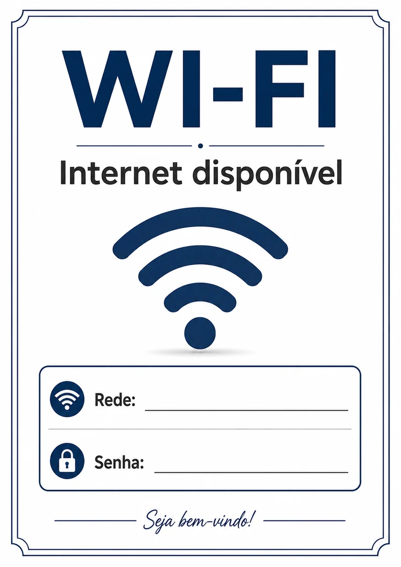 Placa Wi-Fi internet disponível com campos Rede e Senha