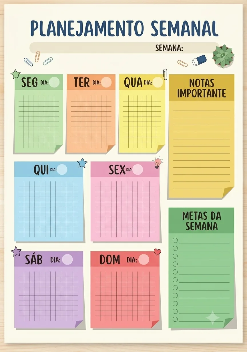Planner Para Organização Semanal para imprimir